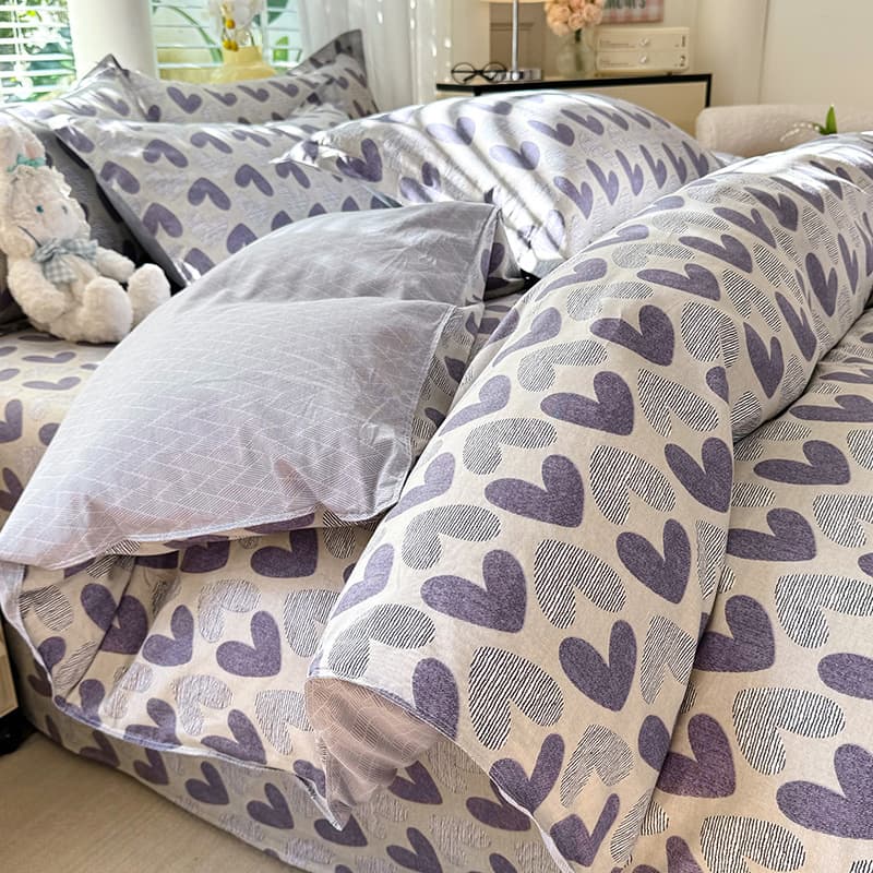 Fresh Cotton Printed Bedding Set - Flat Sheet, Duvet Cover, Pillowcase - 3-Piece or 4-Piece Set for 1.5/1.8m Beds