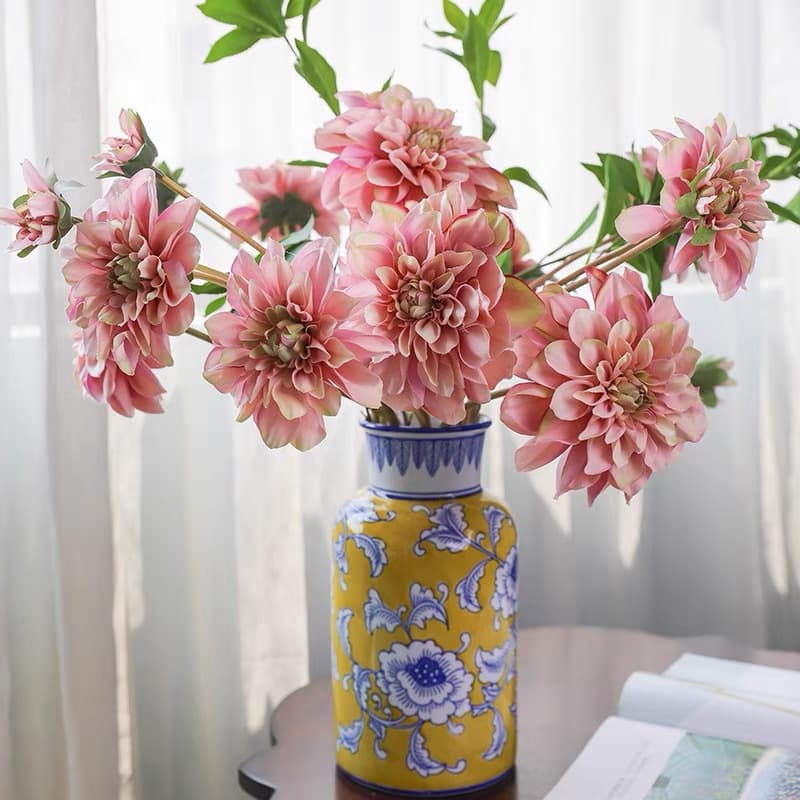 New Chinese-style simulated dahlia, Chinese-style flower arrangement for home living room entrance, dining table, coffee table, TV cabinet decoration