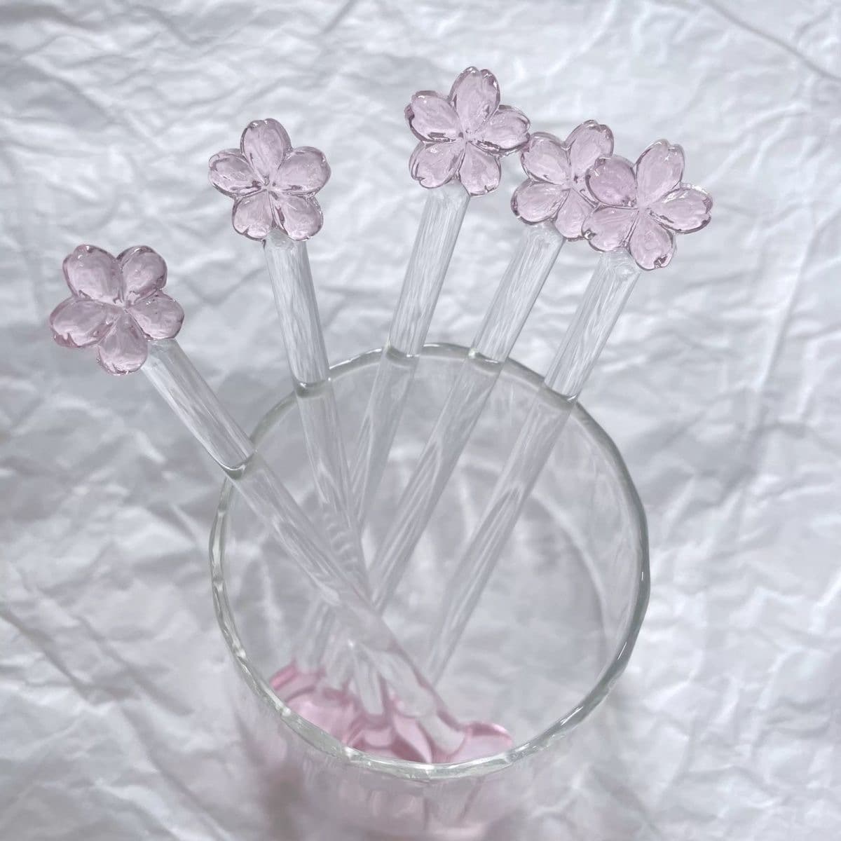 Creative Cherry Blossom Glass Spoon Coffee Stirrer Long Handle Heat-Resistant Dessert Spoon Cocktail Stirrer