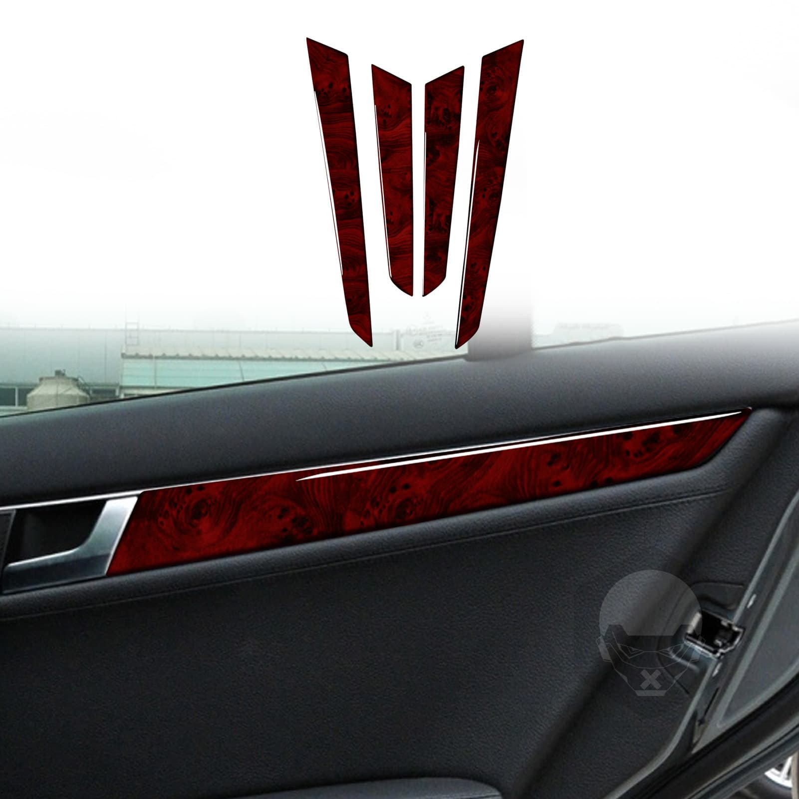 For Mercedes-Benz C-Class W204 Bird's Eye Red Door Panel Trim Sticker Car Interior Modification Accessory