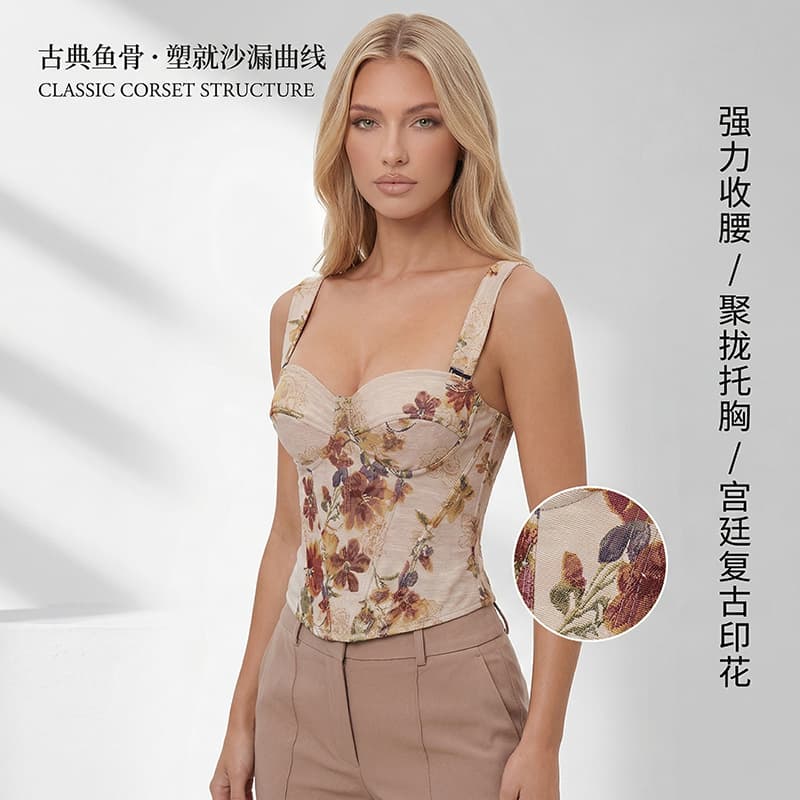 Classical style fishbone top worn outside, tube top, waist corset with breast pad, palace fishbone bra vest for women