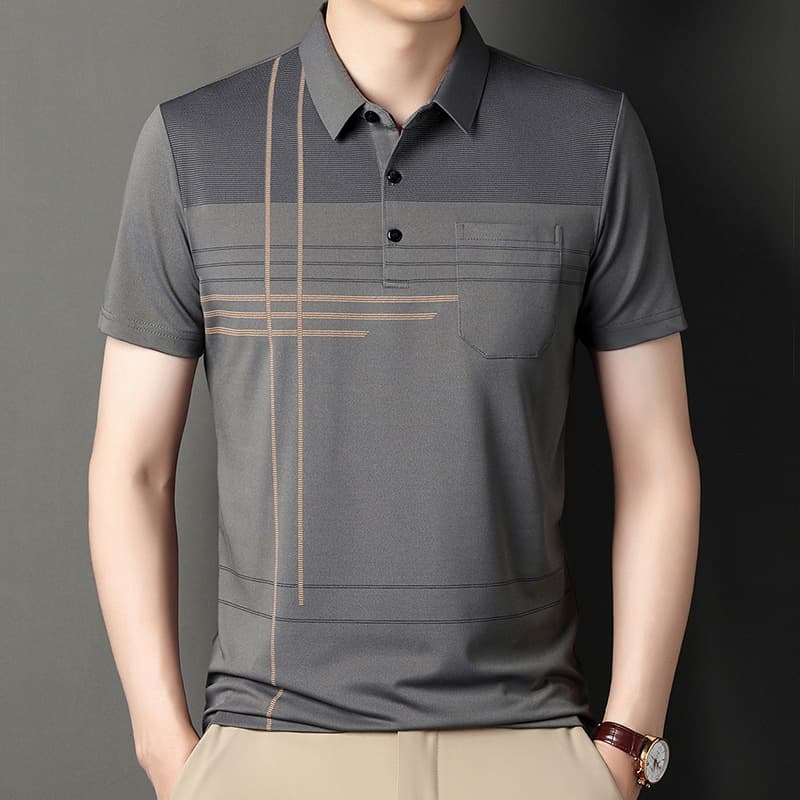 Summer popular men's short-sleeved Polo shirt business casual lapel striped breathable half-sleeved T-shirt dad top