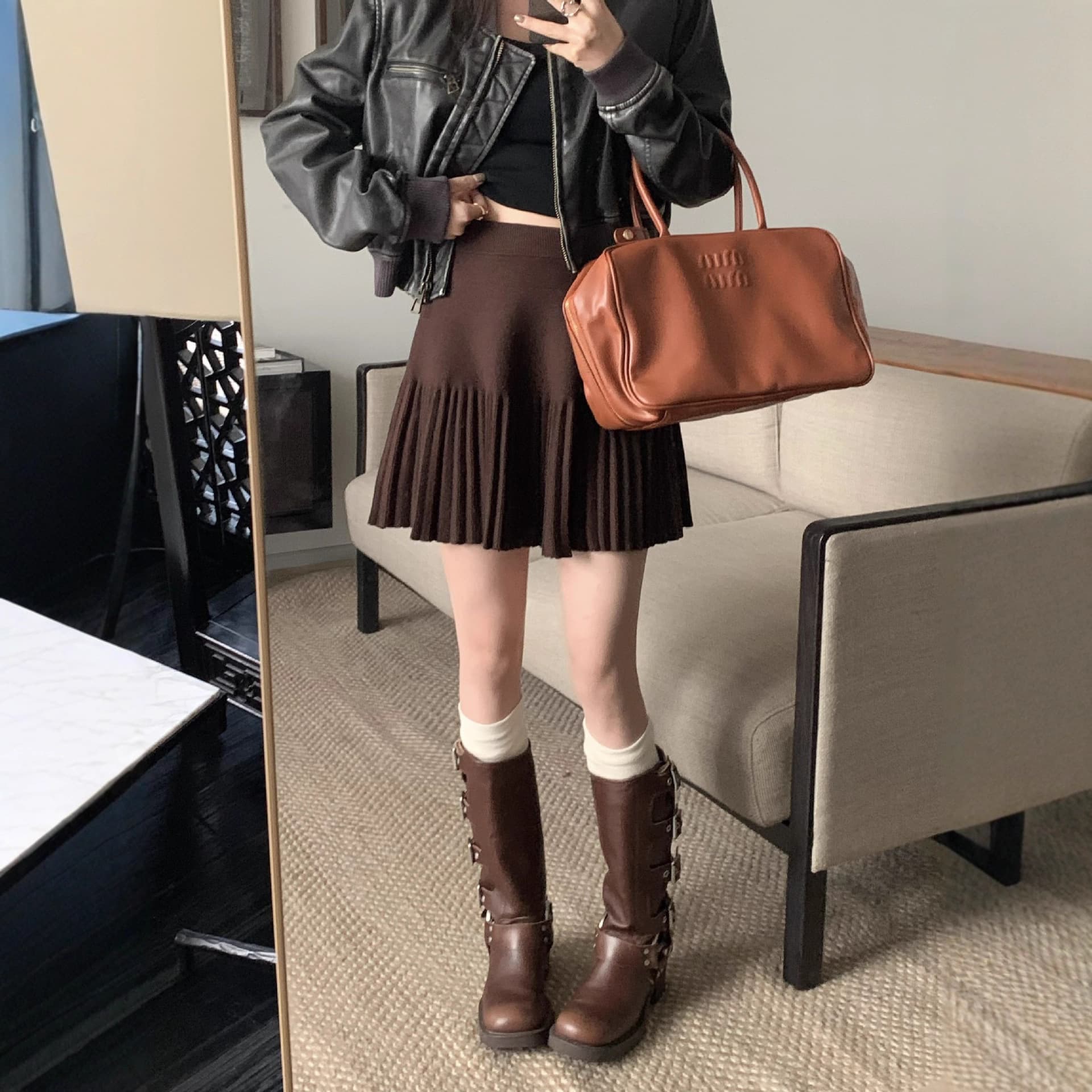 2025 Hong Kong Style New Versatile Knit Skirt Autumn Winter Knit Short Skirt Versatile A-Line Cute Half Skirt