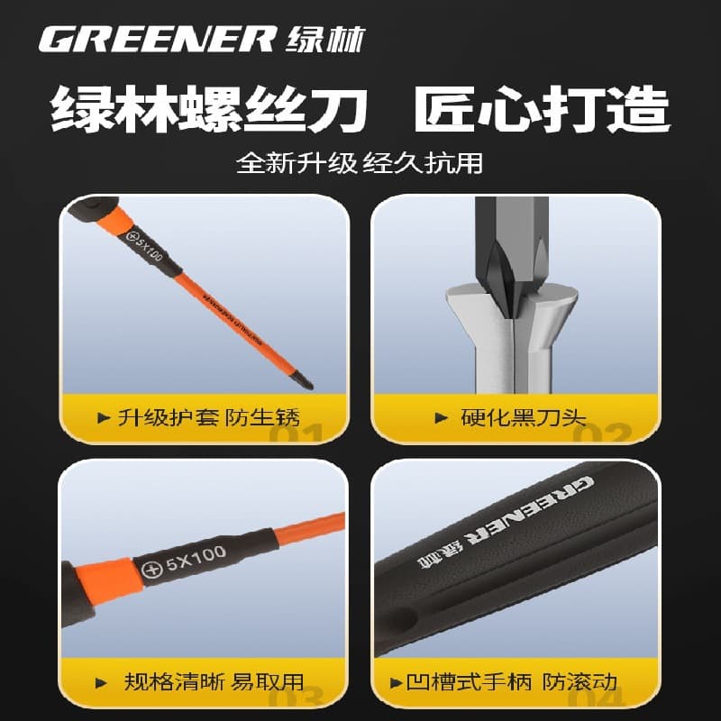 Green Forest Screwdriver Set Cross Flathead Industrial Grade Strong Magnetic Small Screwdriver Set Rubber Coated Household Hardware Tools