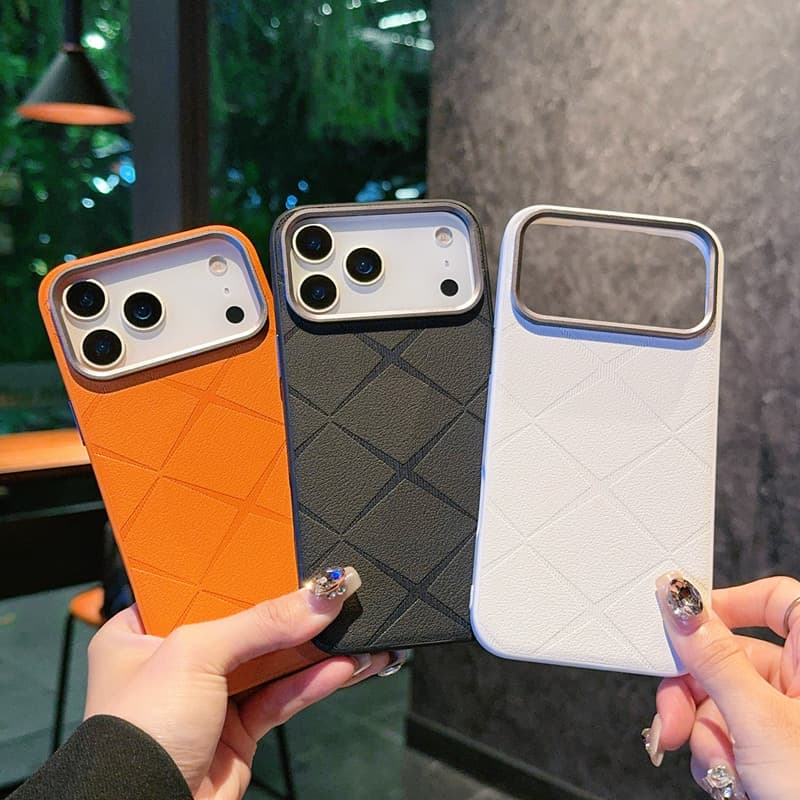 iPhone 17 Pro Max Plaid Phone Case, Apple 16 Leather Orange, Compatible with Huawei Mate 70 Protective Case P80
