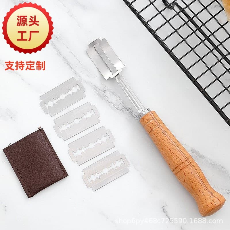 Bread Knife Wooden Handle Curved Bread Scoring Knife Bread Trimming Knife Stainless Steel European Baguette Dough Dividing Knife