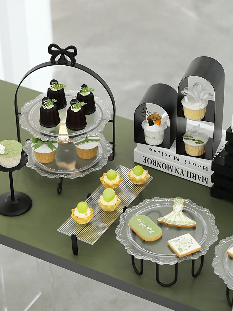 Black Korean cake tray collection, acrylic tray, wedding dessert table, cake stand, party coffee break dessert stand