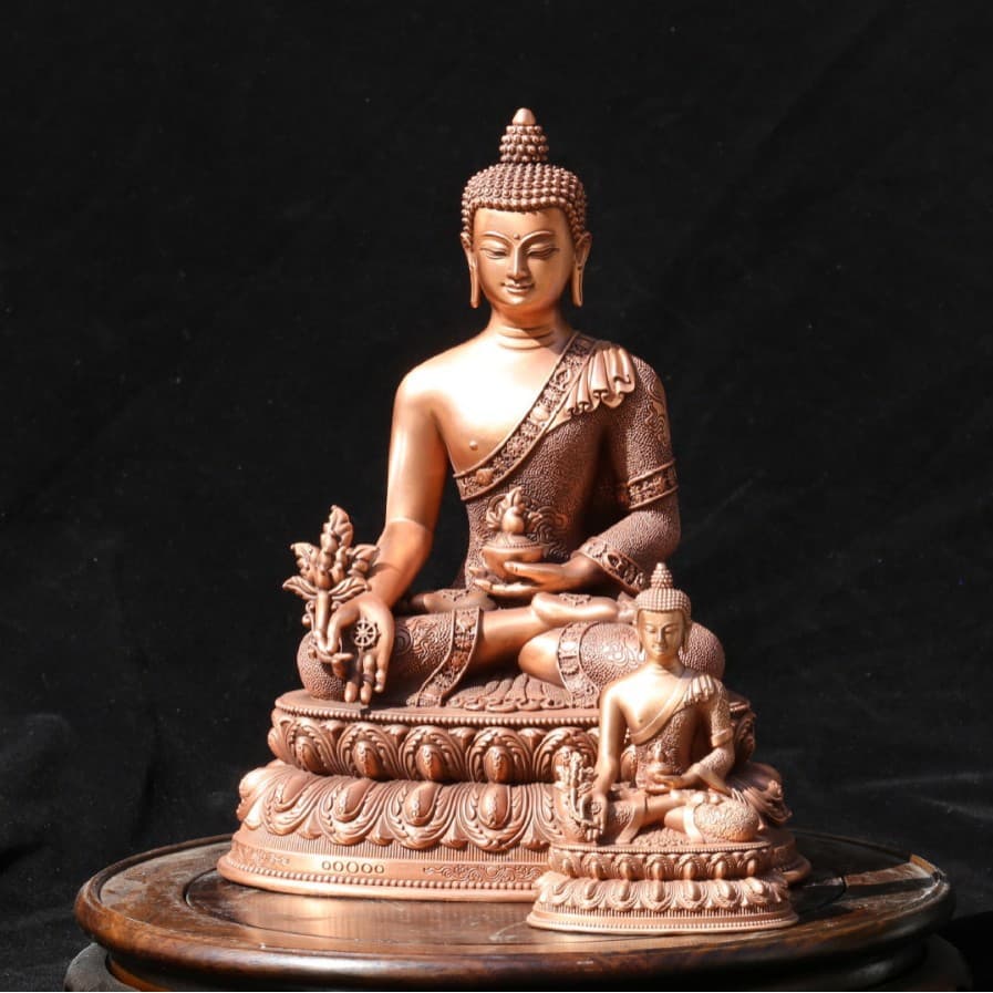 Jin Man Fu Workshop Statue - Medicine Buddha Red Copper Patterned Robe Style Tibetan Small Buddha Figurine Craft Ornament