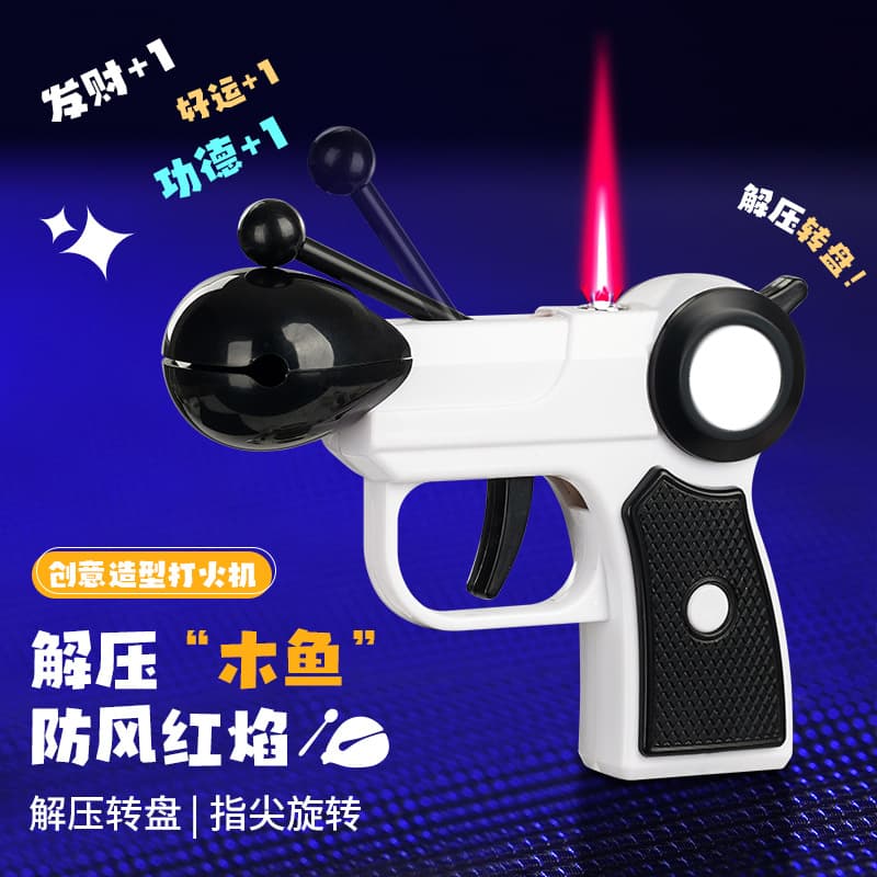 Fun Toy Wooden Fish Cigarette Lighter Knocking Decompression Inflatable Lighter Colorful Light Windproof Straight Lighter