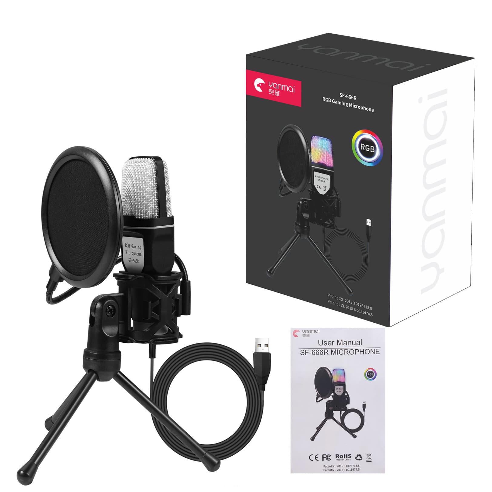 Cross-border Wholesale Computer Microphone for Video Calls, Voice Chat, Live Streaming, Mobile KTV Condenser Mic with Stand