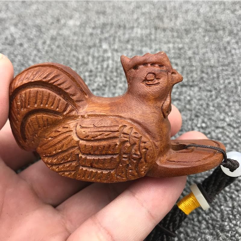 Laos Wood Carving Handheld Zodiac Rat Horse Sheep Monkey Rooster Dog Pig Craft with Black Cord