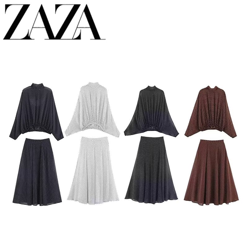 ZAZA Self-Made European-American Style Wholesale Women's Fashion Polka Dot Bow Blouse + Polka Dot Long Skirt 5289161