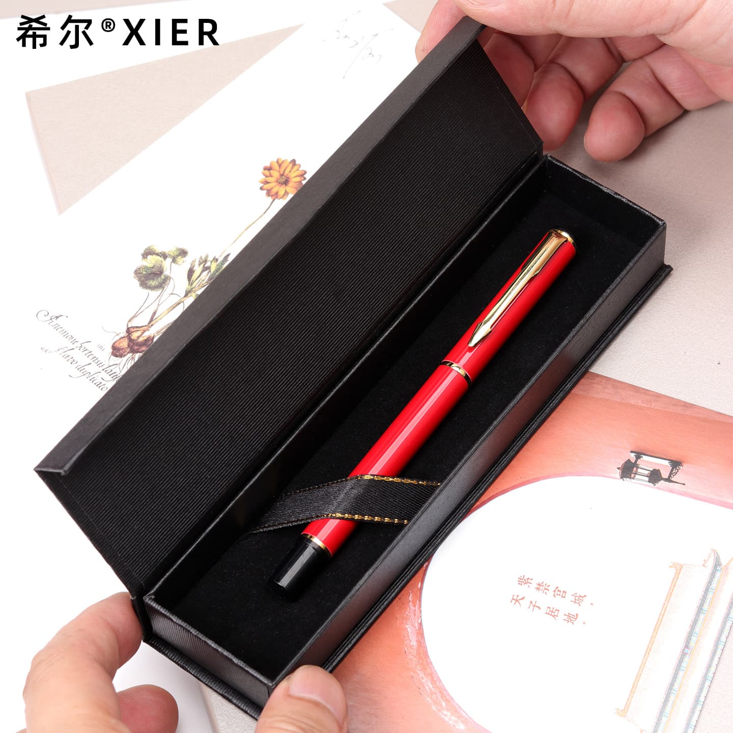 Gift box manufacturer packaging flip-top book-style pen cases, business pen boxes with logo printing