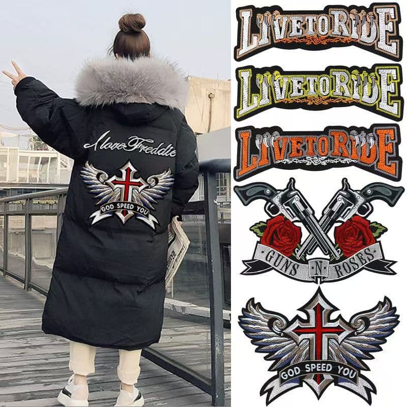 Large embroidered patch fabric applique for clothing accessories, motorcycle jacket decoration, eagle pattern embroidered patch, in stock wholesale