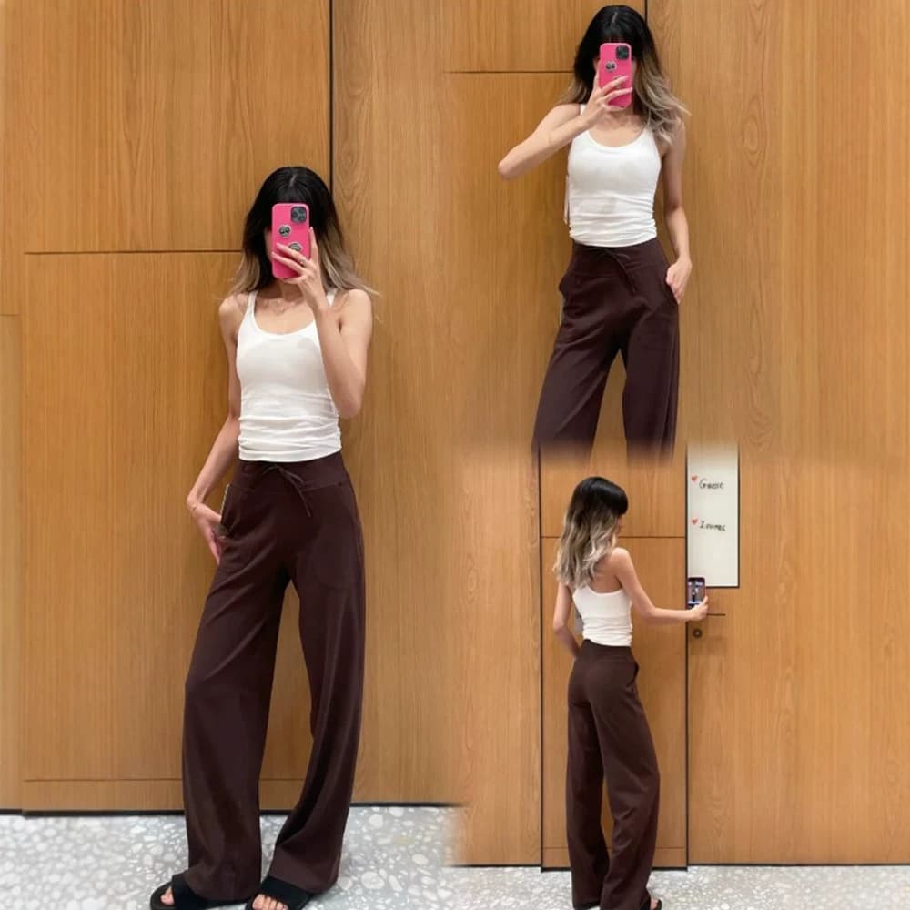 lulu Style Throwback Still Straight Leg Yoga Pants for Women High Waist Drawstring Casual Wide Leg Pants