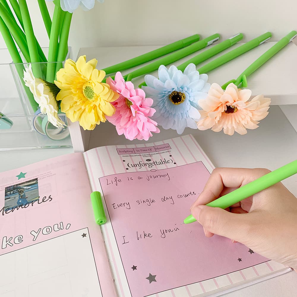 Girl Simulation Flower Gift Pen Student Sunflower Journal Pen Creative Writing Gel Pen Holiday Gift Stationery Pen