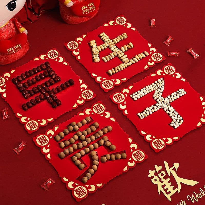 Wedding Supplies Complete Set: Early Birth of a Son Mold, Dried Fruit Combination, Groom's Bed-Pressing Ornament, Wedding Room Decoration Set