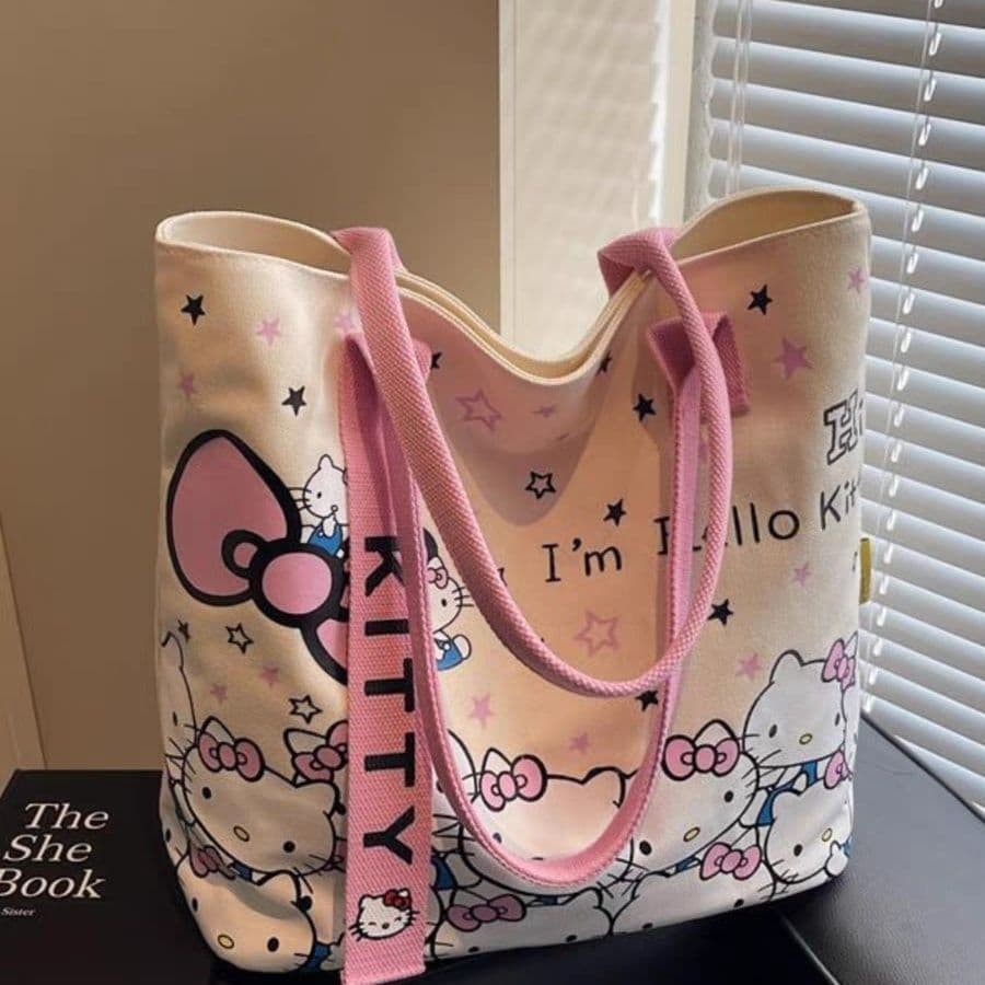 KT Cat Canvas Bag Women's Large Capacity Tote Bag HelloKitty Cute Bag Student Shoulder Bag Handbag