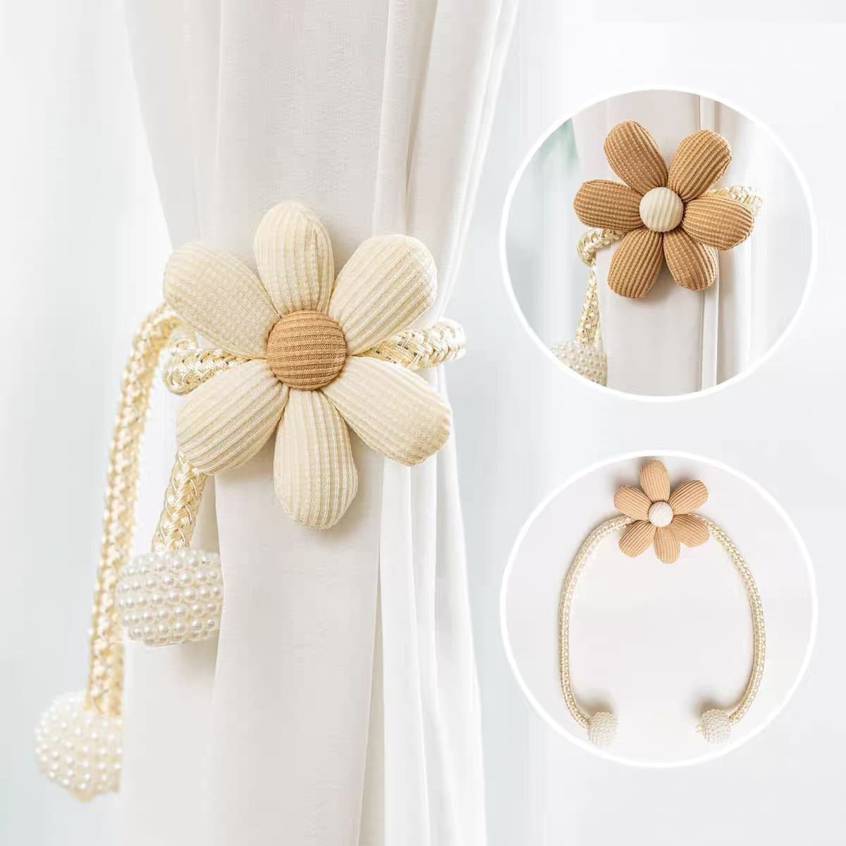 SHEIN Cross-border Linen Flower Tie Backs Pins Bundling Straps Japanese Style Homestay Adjustable Storage Rope Curtain Tie Backs