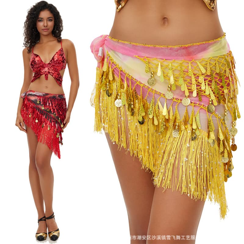Indian Dance Skirt Sequin Tassel Waistcloth Belly Dance Hip Scarf Waist Chain Latin Dance Triangle Scarf Special Use Clothing
