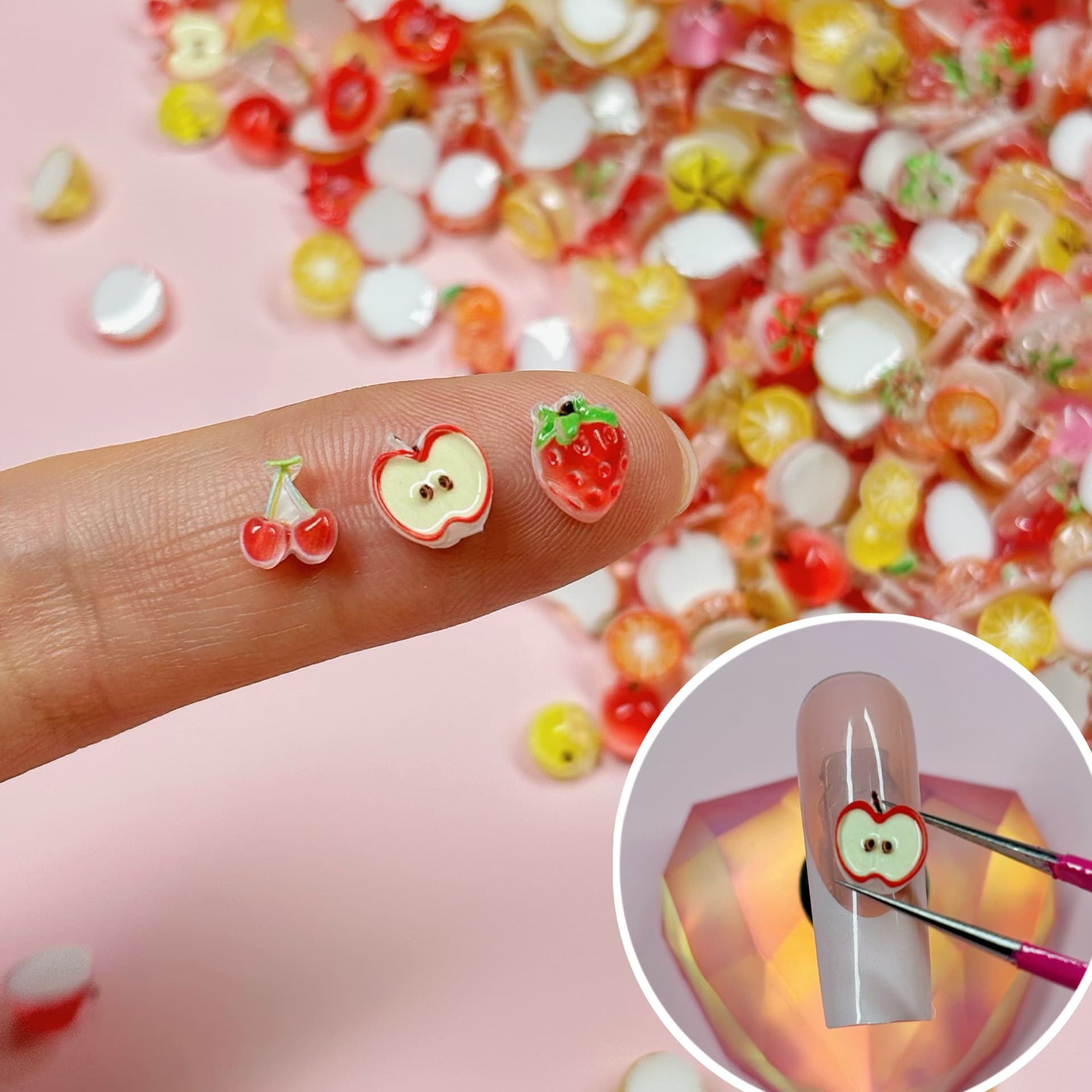 Gradient Colorful Fruit Strawberry Apple Cherry DIY Handmade Earrings Stud Earrings Nail Art Decoration Materials Accessories Wholesale