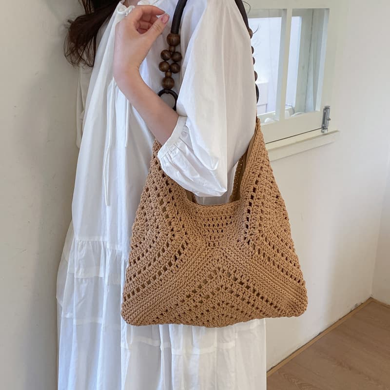 Cotton crochet bag women's beach bag travel woven bag literary and fresh tote bag spring cross-border wholesale shoulder