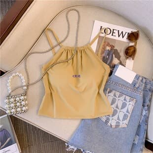 Small Camisole Top for Women Summer Inner Layer Design with Pads, Slim Fit Hot Girl Short Sleeveless Top