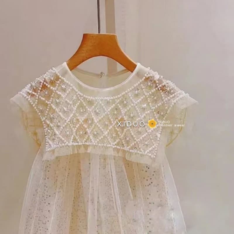 Factory Wholesale 2025 Spring/Summer Children's Korean Style Tulle Pearl Collar Princess Dress Fashionable Tulle Dress