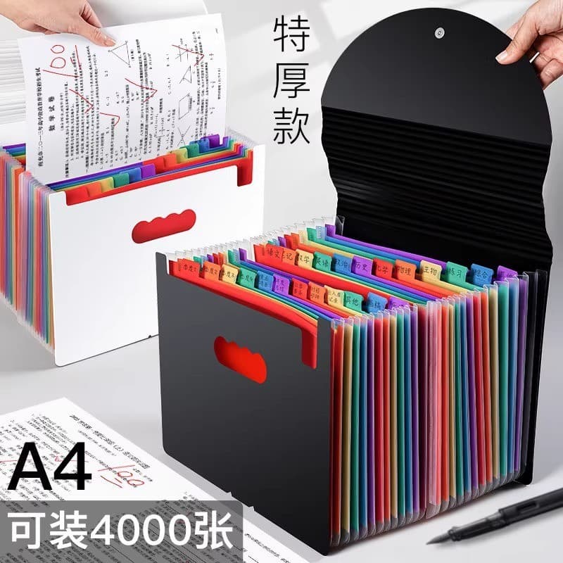 A4 cross-border new style clamshell black plaid accordion bag large capacity pp lanyard three-sided sealing vertical rainbow accordion bag