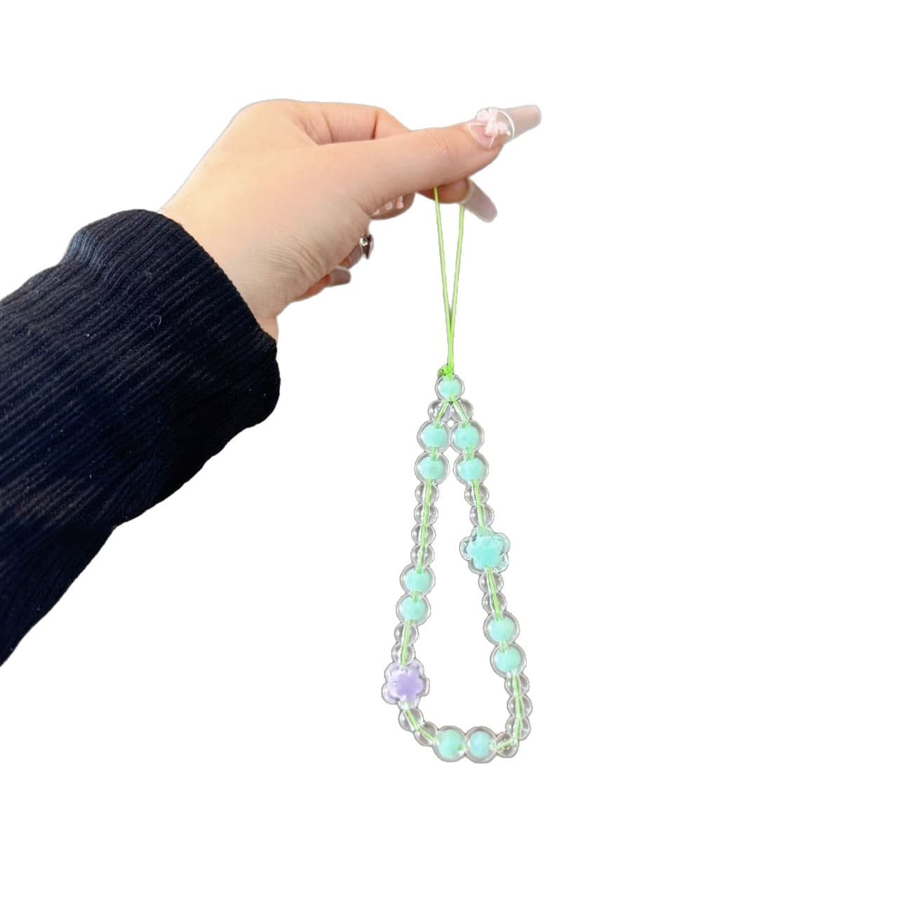 Korean-style Bow Transparent Bead Chain Hand Strap, Universal Phone Case CCD Camera Bead Lanyard Phone Strap for Women