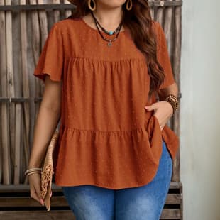 Amazon Cross-border EU US Independent Station 2026 Women's New Arrival Swiss Dot Short Sleeve Blouse Round Neck Solid Top