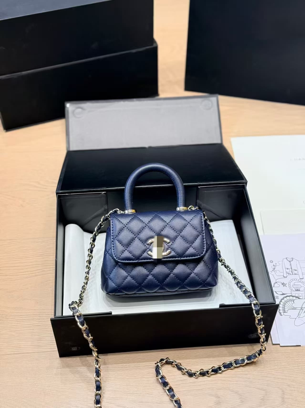 New Cross-border European and American Style Little Fragrance Best-selling Classic Bean Bag Double C Logo Genuine Leather Chain Bag Shoulder Crossbody Women's Bag