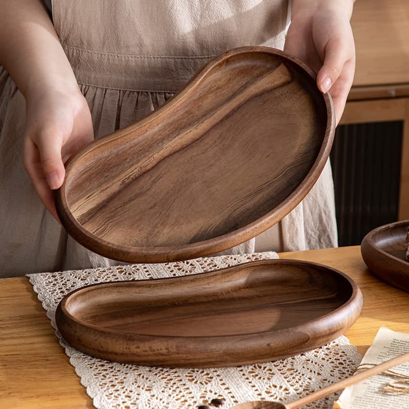 Solid Wood Jewelry Cosmetic Storage Tray, Entryway Key Hotel Plate, Creative Light Luxury Dried Fruit Dessert Plate, Cashew Nut Tray