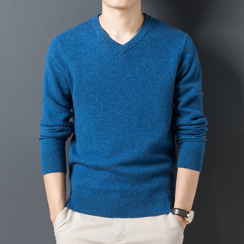 Factory Store Men's Wool Sweater, Thickened Crew Neck, Autumn Winter New, Middle-aged Youth Business Casual V-Neck Knit Sweater