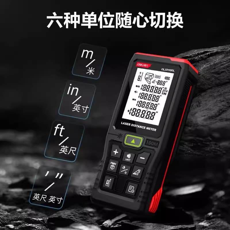 Deli DL331100L Laser Distance Meter 100m Green Beam Voice Lithium Battery Handheld Laser High Precision