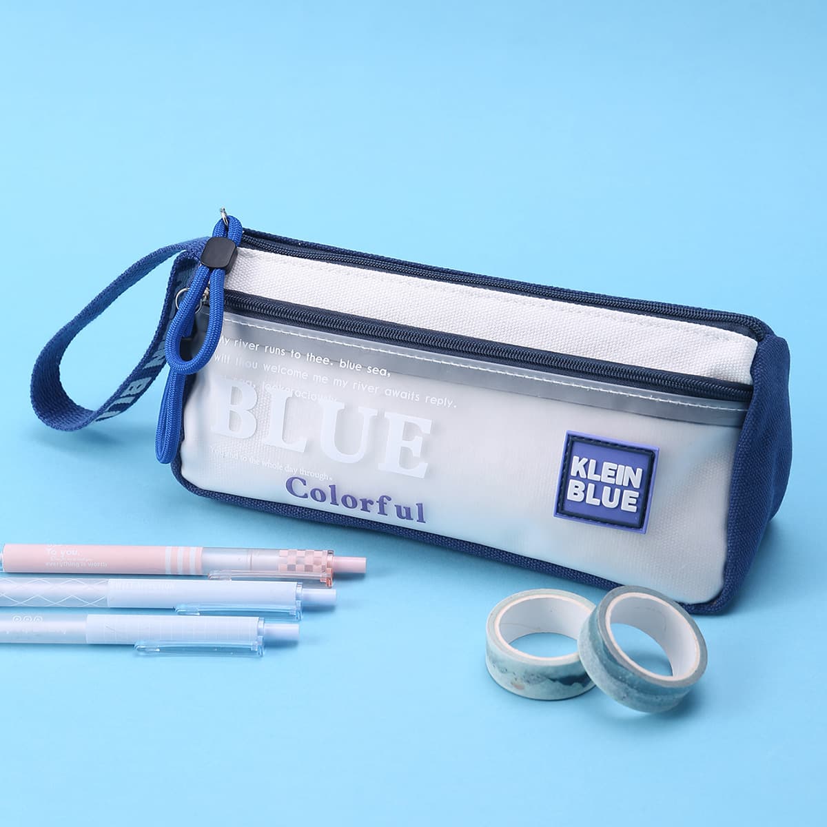 Klein Blue Pencil Case with Large Capacity, Multi-Functional Contrasting Colors for Junior and High School Students, Stain-Resistant, Waterproof, Stationery Storage and Eye Protection