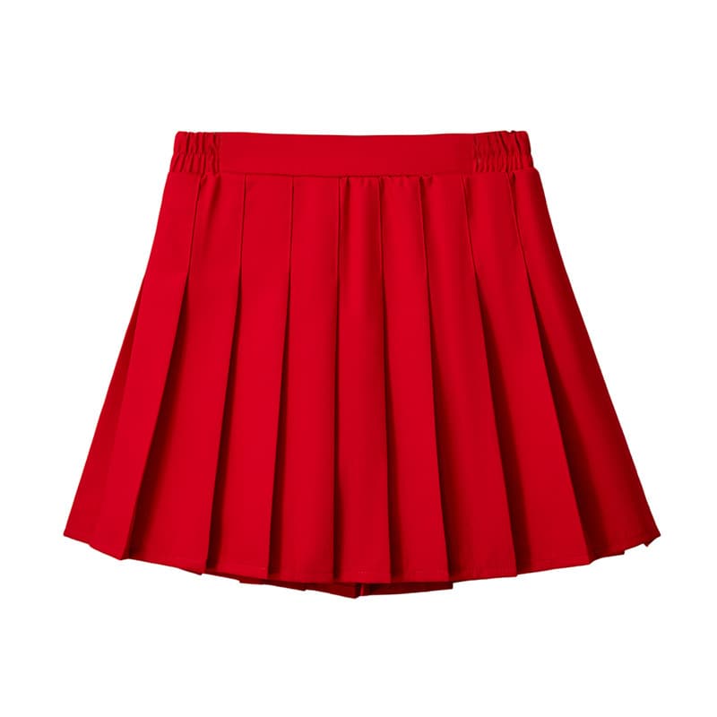 Girls' Bright Red Pleated Skirt, Spring/Summer Children's Half Skirt, Elementary School Preppy Style Uniform White Short Skirt
