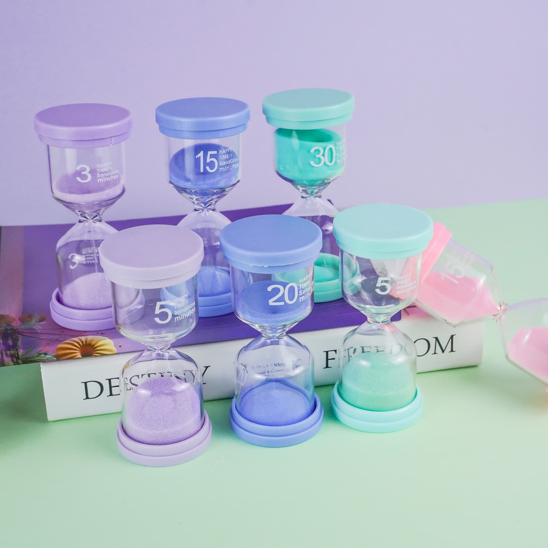 Ready stock fast delivery glass hourglass timer, student learning time management tool wholesale, custom printing logo