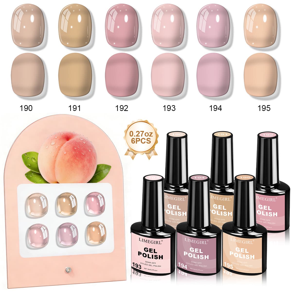 LIMEGIRL Gel Nail Polish Set 6 Colors New Pink Nail Gel Polish Kit