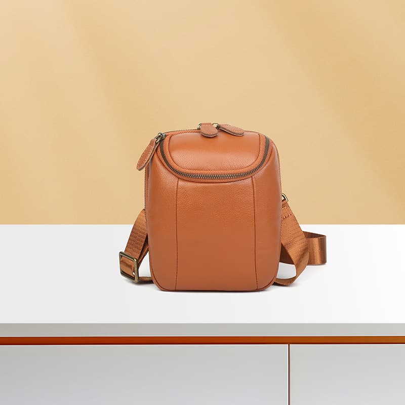 New Genuine Leather Men's Sling Bag, Top Grain Cowhide Mini Phone Bag