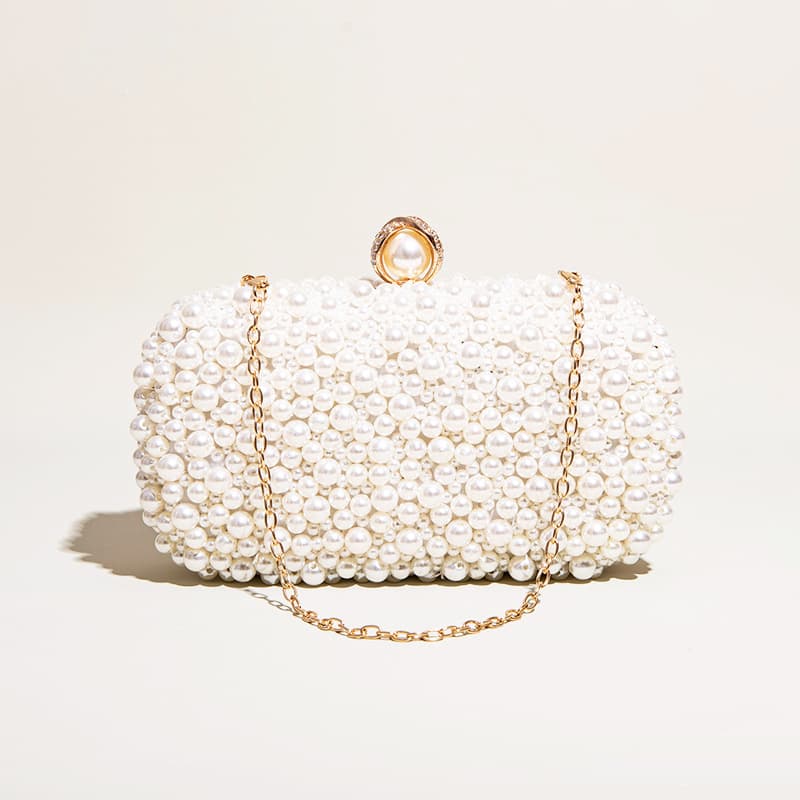 New Cross-Border Hand-Held Pearl Evening Bag, Cross-Body Beige Wedding Bag, Evening Dress Bag, Wedding Bag, Lady Bag