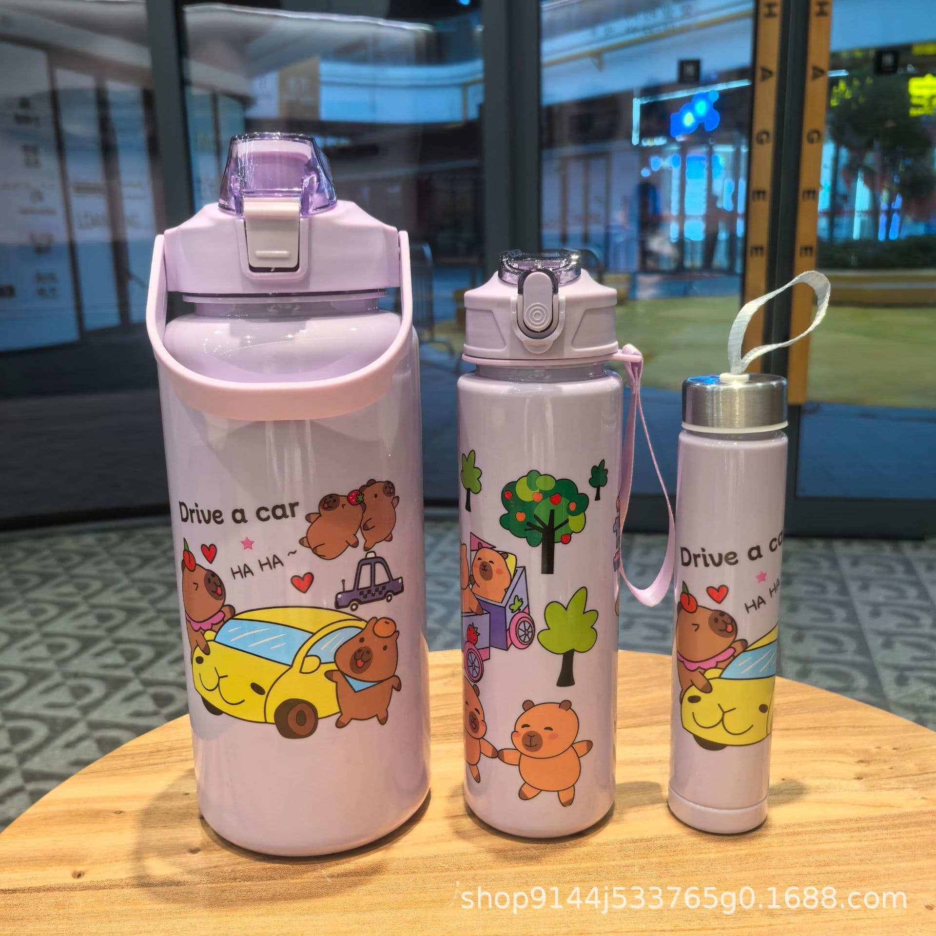 Cartoon Large Capacity Three-Piece Cup Gradient Cyber Celebrity Plastic Water Bottle Sports Kettle Pop Lid Rainbow Set Cup