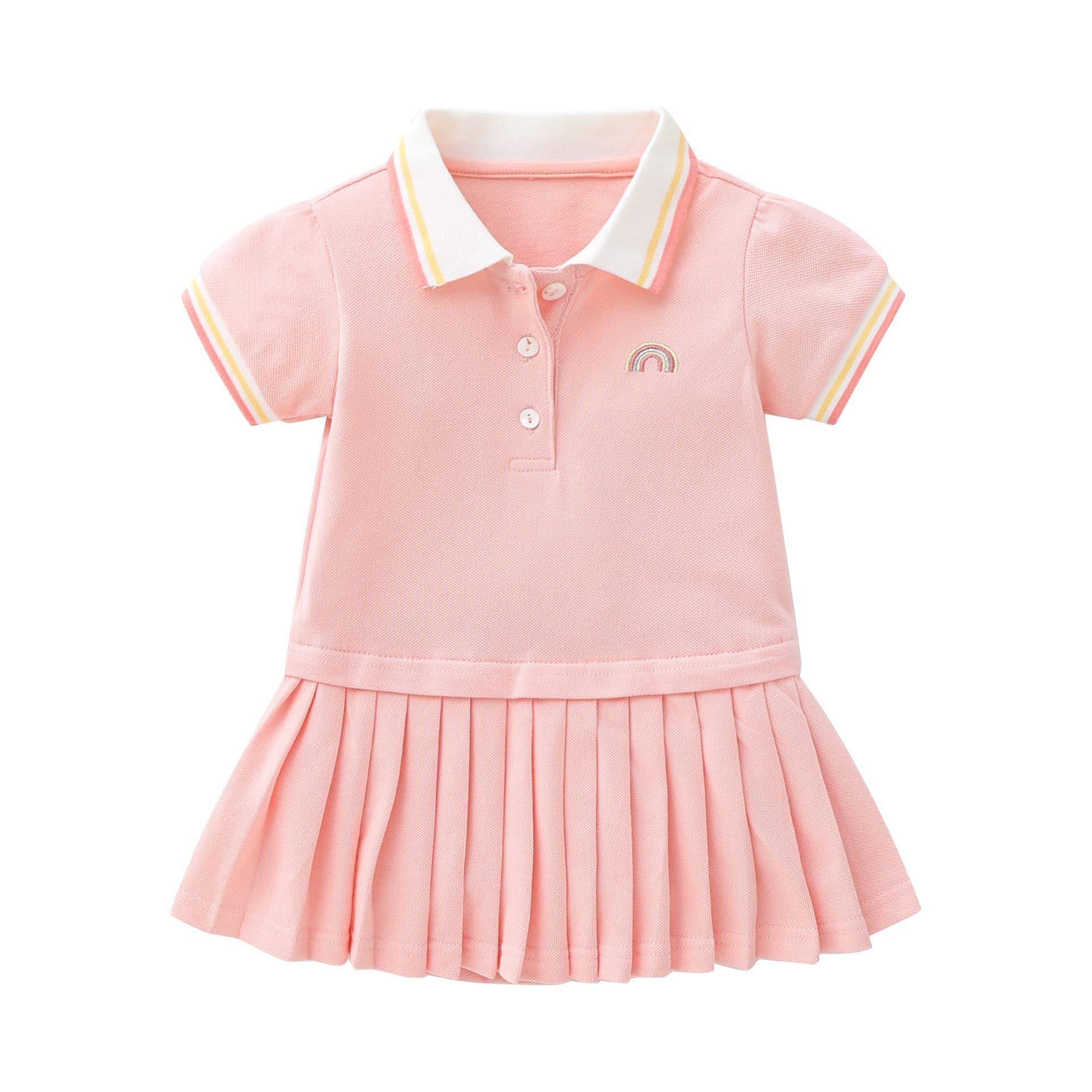 Summer New 1-3 Year Old Girl Dress Baby Fashion Pink Pique Cotton Sporty Skirt Embroidered Rainbow