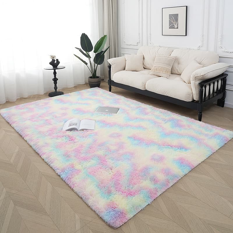 Cross-border sponge slow rebound silk wool tie-dye carpet living room plush carpet checkerboard bedroom plain bedside blanket