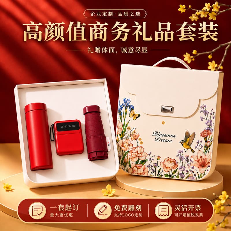 Business Gift Set Insulated Tumbler Power Bank Practical Corporate Gift for Clients Company Anniversary Client Visit Souvenir Gift Box