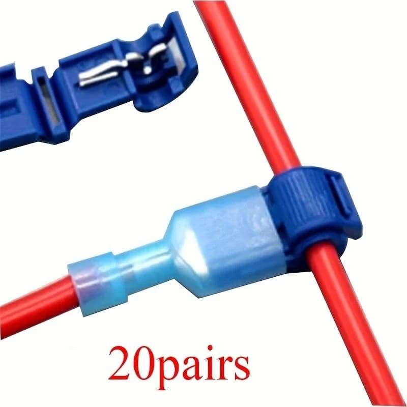 20 Pairs T-Type Blue Quick Wire Connectors, No-Strip Parallel Splice Terminals, Wire Clamps