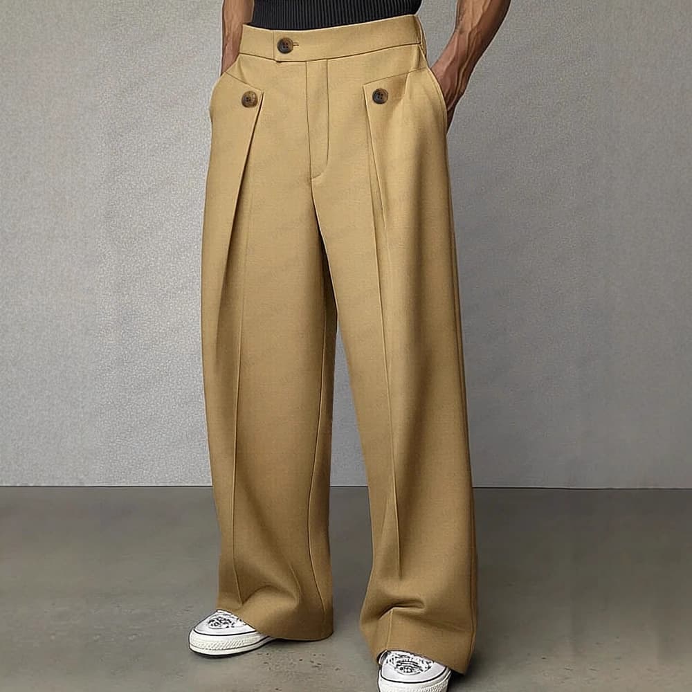 Men's Straight Leg Wrinkle-Free Business Casual Trousers with High-Drape Finish (In Stock)