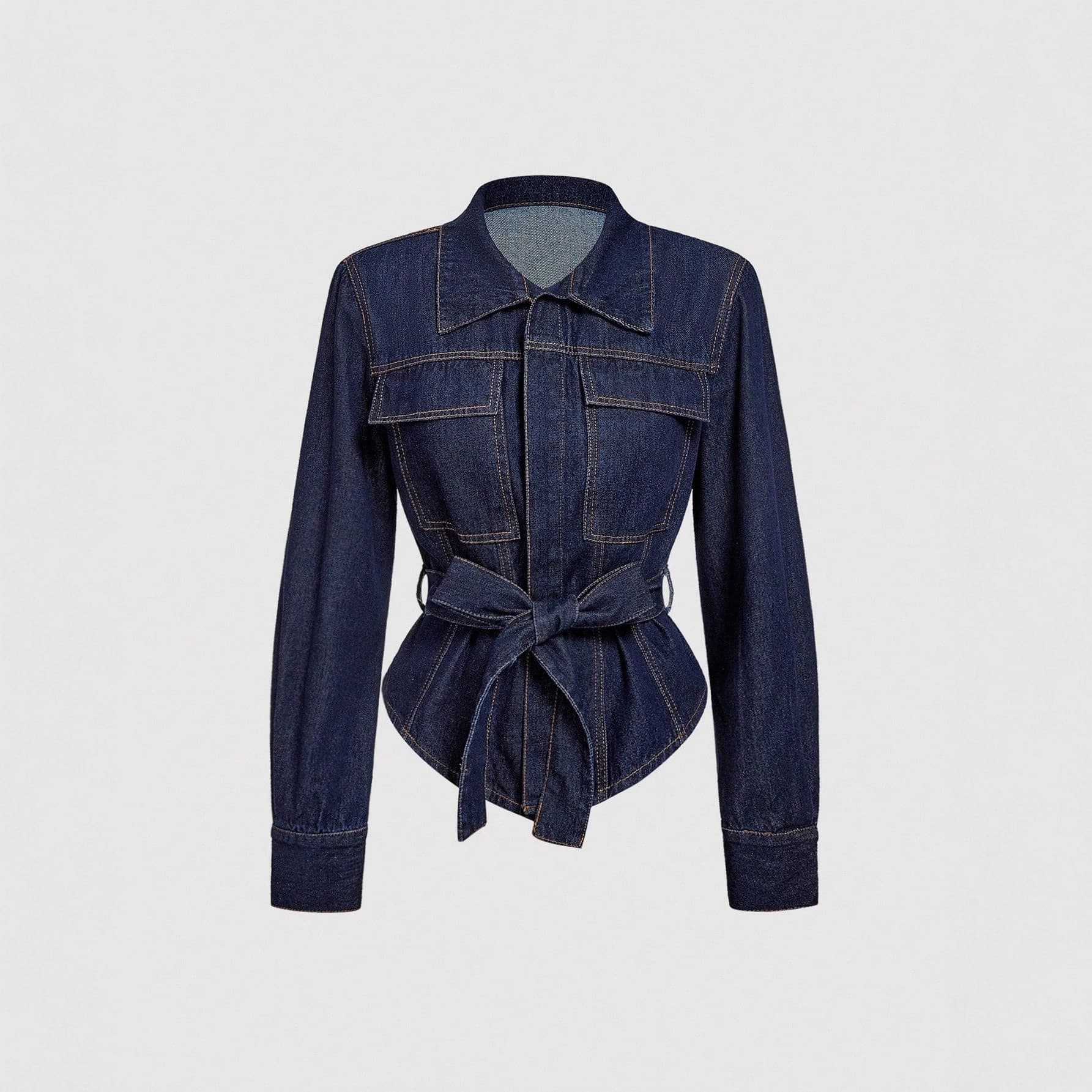 X-In Stock-66220# Fashionable Women's Versatile Waist-Cinching Belted Denim Jacket for Cross-Border E-Commerce on Amazon US/EU