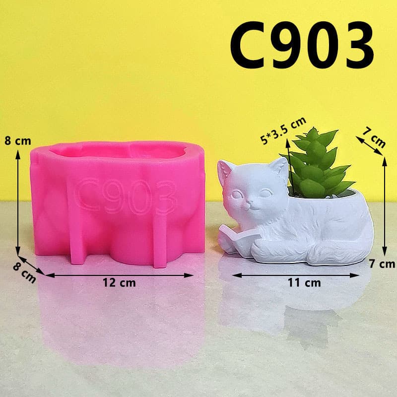 Cartoon Cat Silicone Mold Home Living Room Desktop Decoration Creative Succulent Plant Pot C903