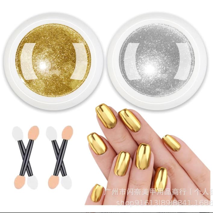 Nail Art Mirror Cat Eye Mirror Surface Water Ripple Gold Silver Ultra Bright Electroplated Cross-Border Set 2 Colors 2 Brushes